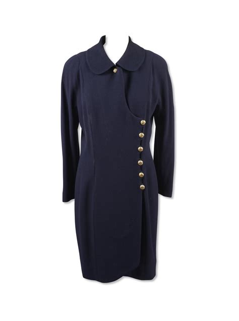 chanel boutique navy blue dress wool 97a|Dress .